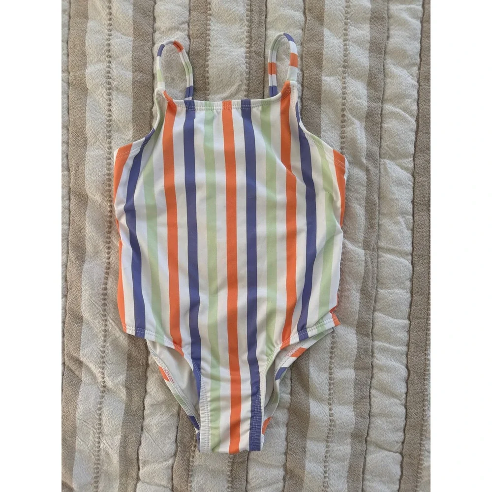 Andie Girls Stripe One Piece Swimsuit Orange Purple Green Vertical Stripe 2T